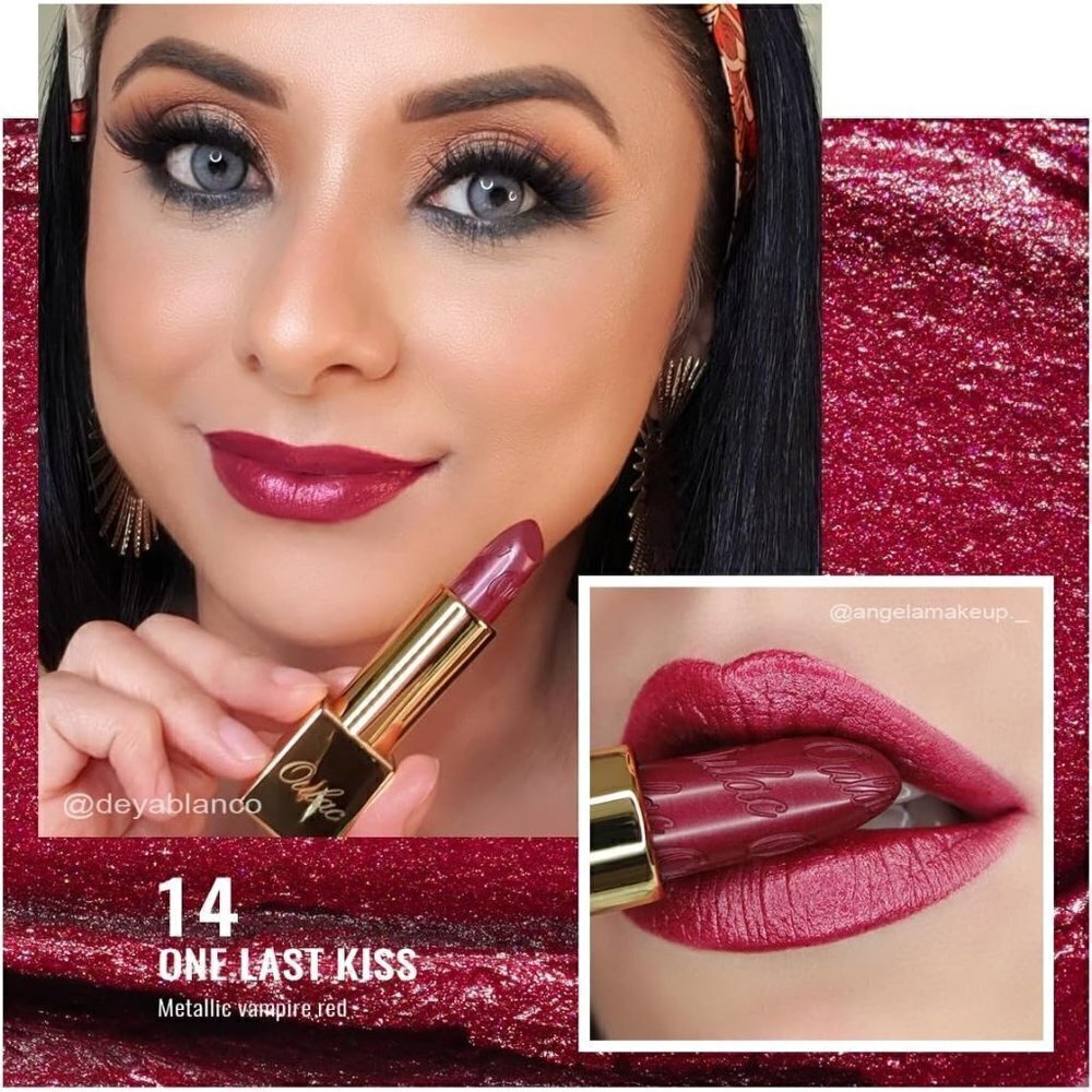 Oulac Metallic Shine Dark Red Lipstick for Women 4.3 g/0.15 oz (One Last Kiss 14 - Picture 2 of 7